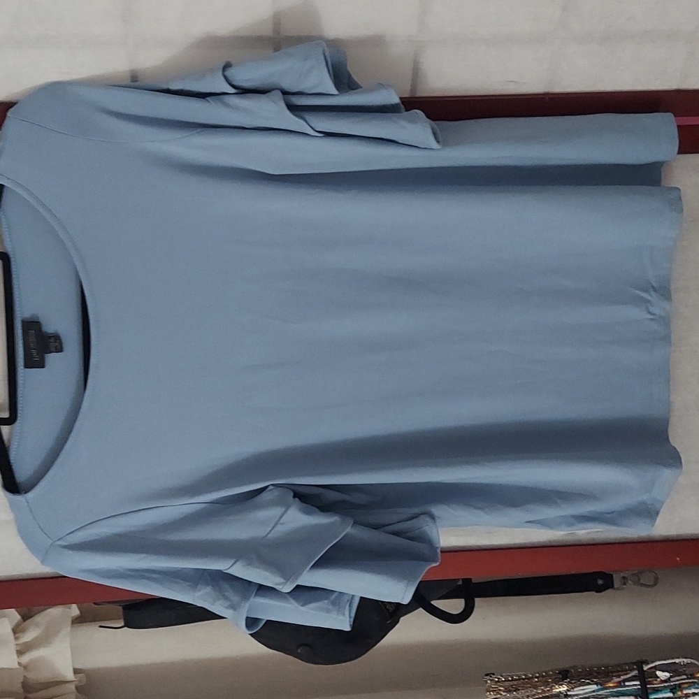 J Jill Wherever Collection Ruffle Sleeve Blue Top Sz M